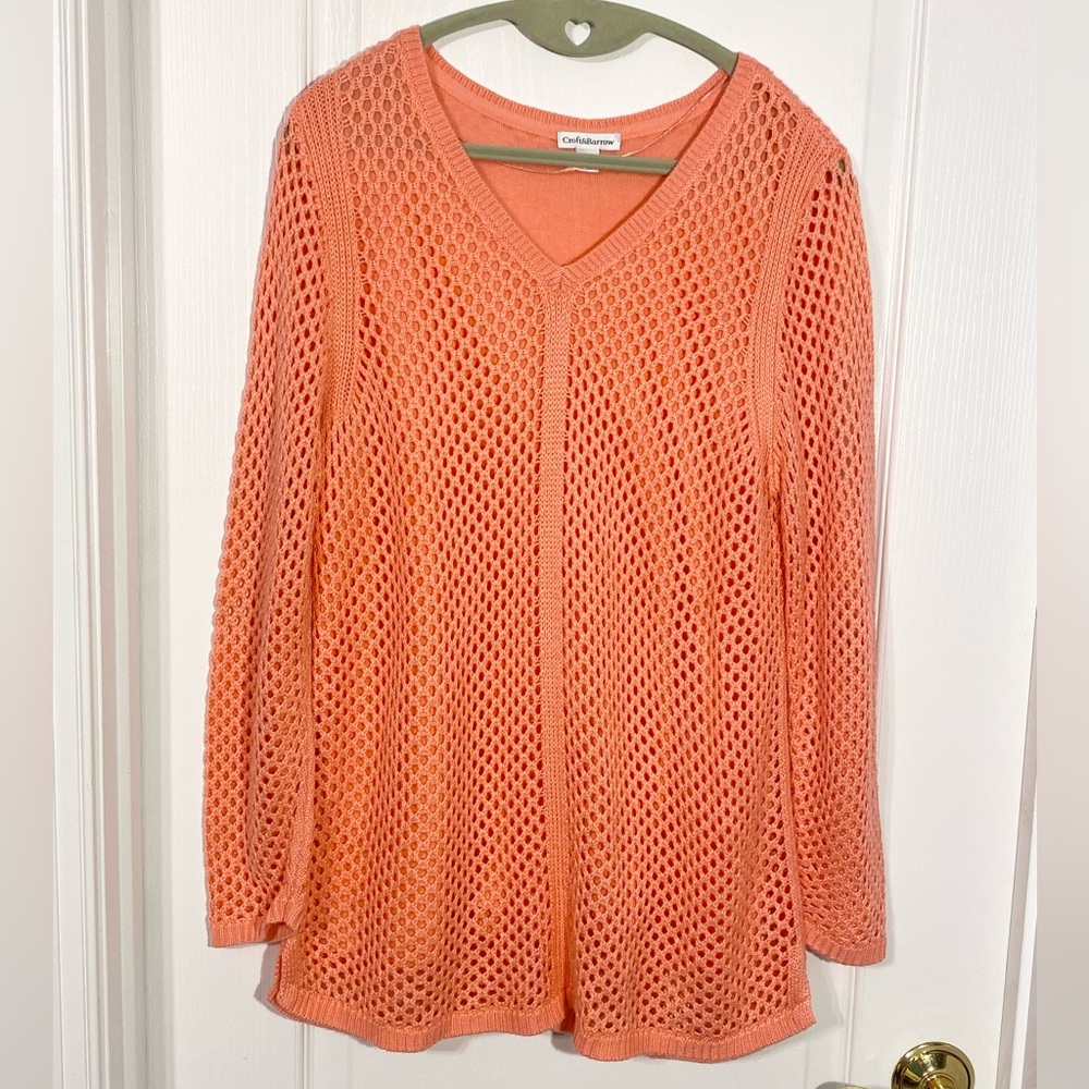 Croft & Barrow Open Knit Mesh Tunic Sweater Coral Size Large